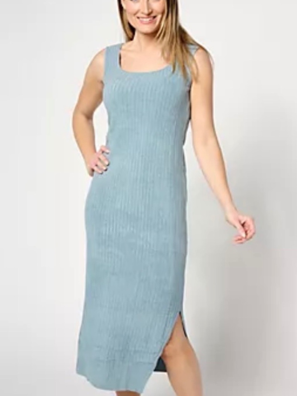 New Barefoot Dreams Petite Cozy Chic Ultra Lite Ribbed Dress Azure 1X Petite